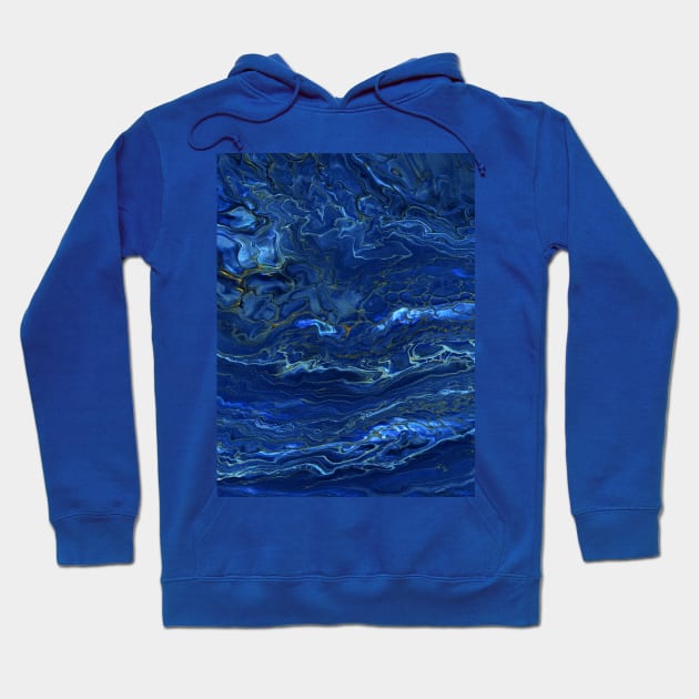 Navy Blue & Faux Gold Marble Acrylic Abstraction Hoodie by CatyArte